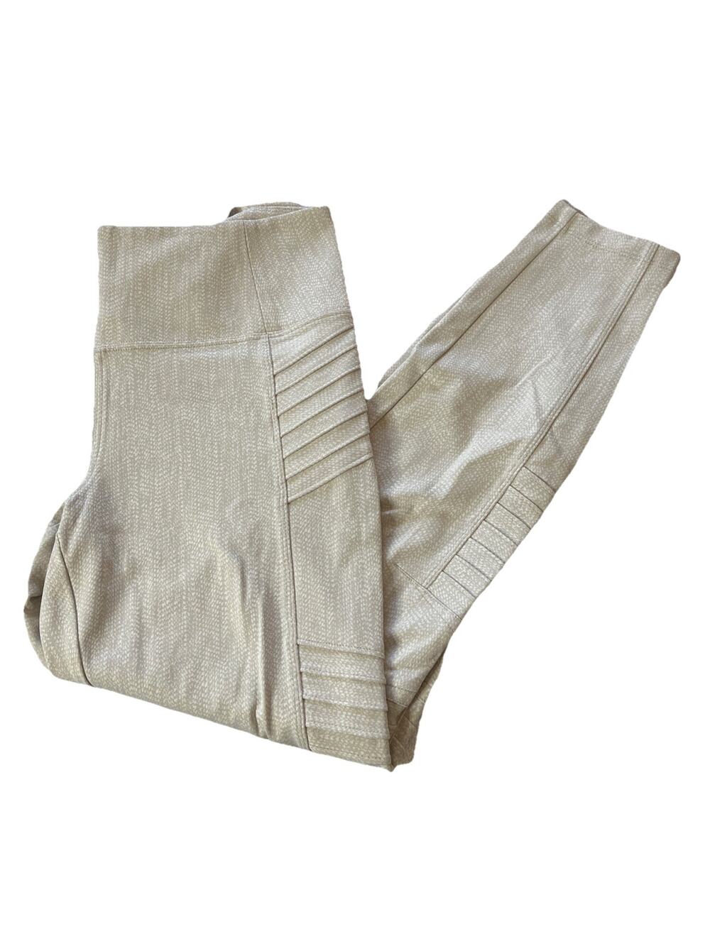 Athleta Women's M Beige Delancy Texutured Moto Tights Ankle Zip Ahtleisure